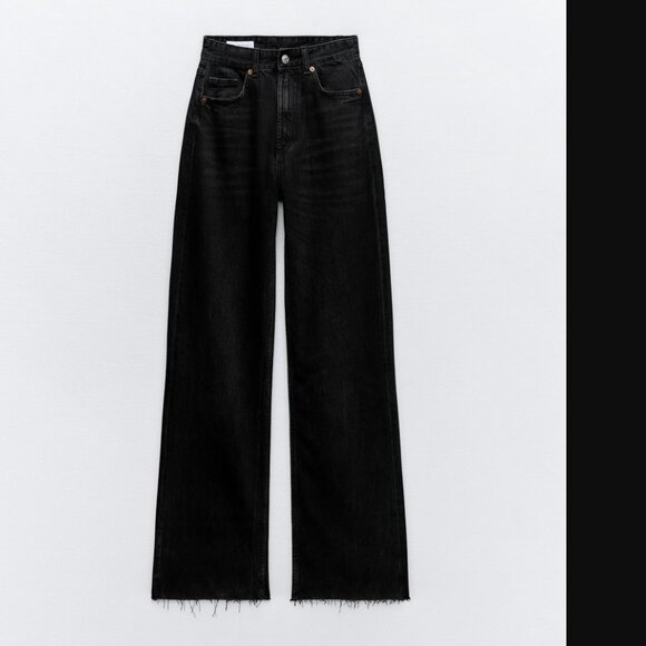 NWT ZARA TRF HIGH RISE WIDE LEG JEANS BLACK - Picture 2 of 4